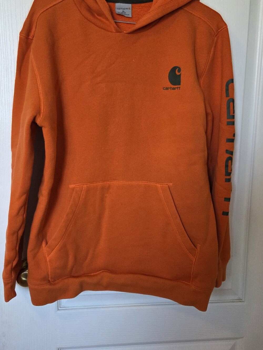 Carhartt Orange Pullover Hoodie with Sleeve Logo